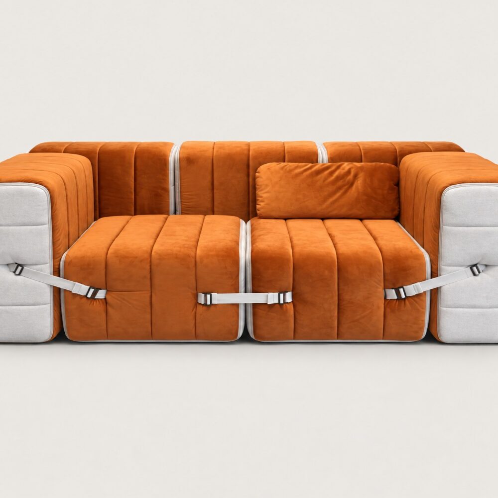 Curt artículo de exposición – sofá modular con cojín en Barcelona Russet (rojo) y Jet 9110 (gris / beige) – 7 módulos - Imagen 11