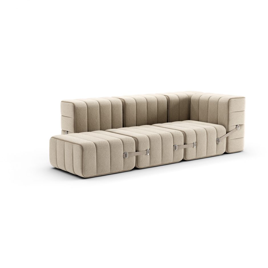 Modulares 2- Sitzer Sofa Curt mit Armlehnen im Stoff Jet in der Farbe Beige  Side – Set aus 7 Modulen