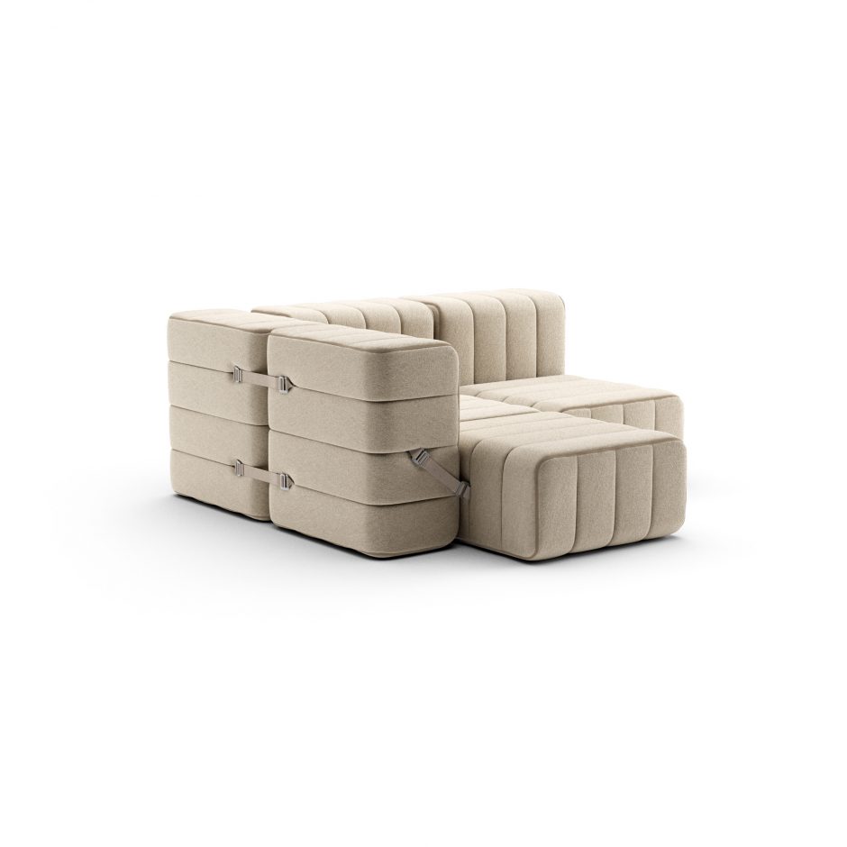 Modulares 2- Sitzer Sofa Curt mit Armlehnen im Stoff Jet in der Farbe Beige  Side – Set aus 7 Modulen