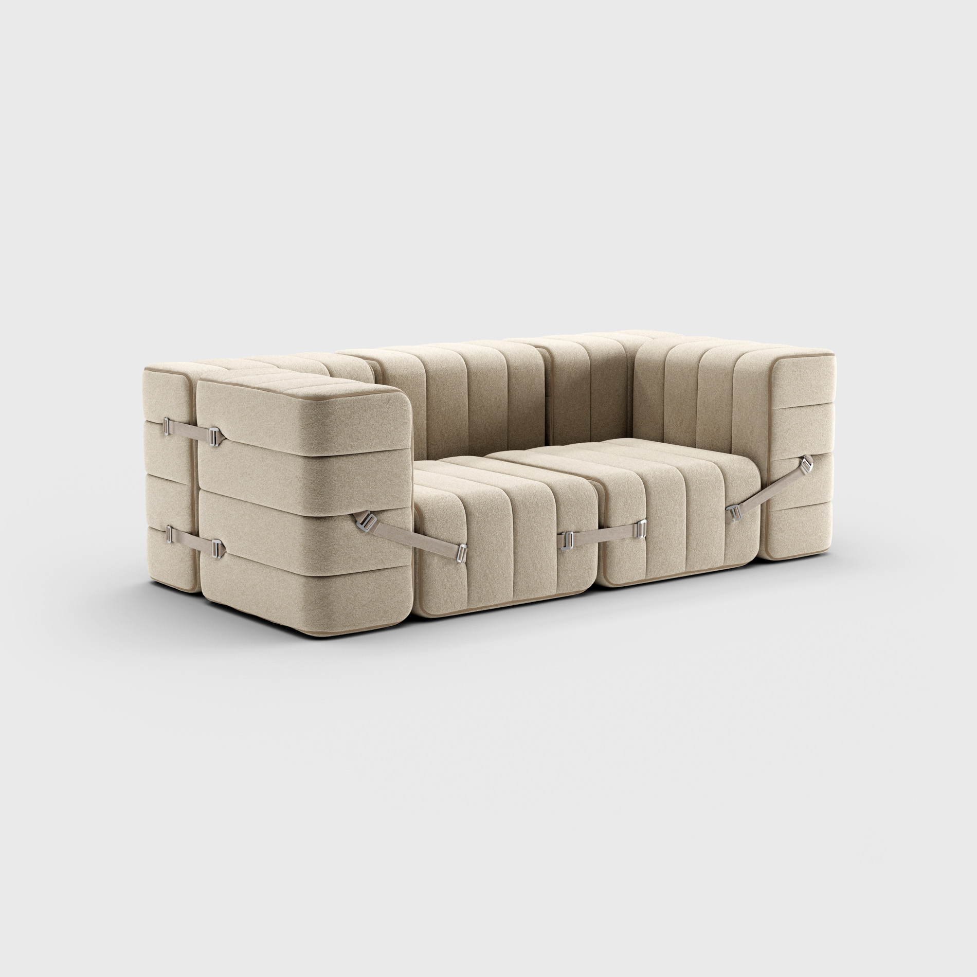 Modulares 2- Sitzer Sofa Curt mit Armlehnen im Stoff Jet in der Farbe Beige  Side – Set aus 7 Modulen