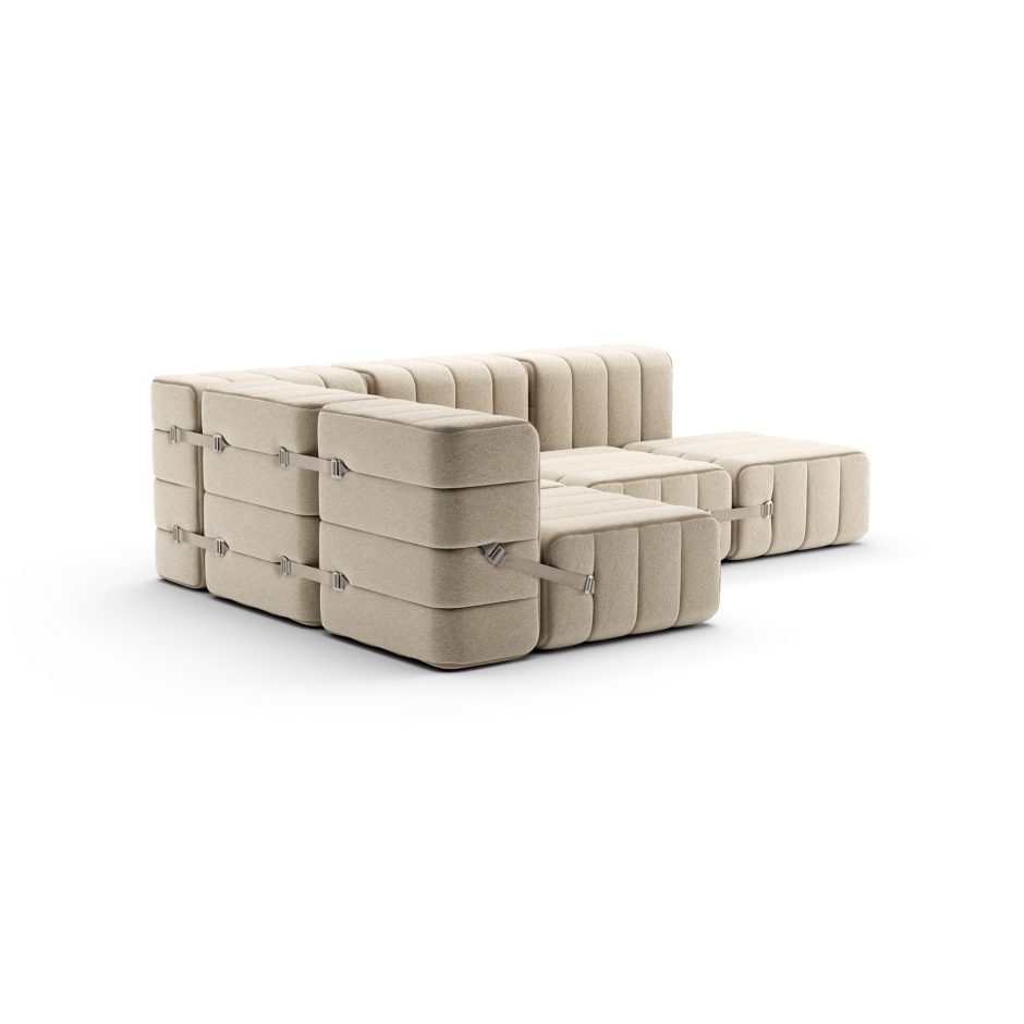 Modulares 3-Sitzer Sofa Curt im Stoff Jet in der Farbe Beige  Side – Set aus 9 Modulen