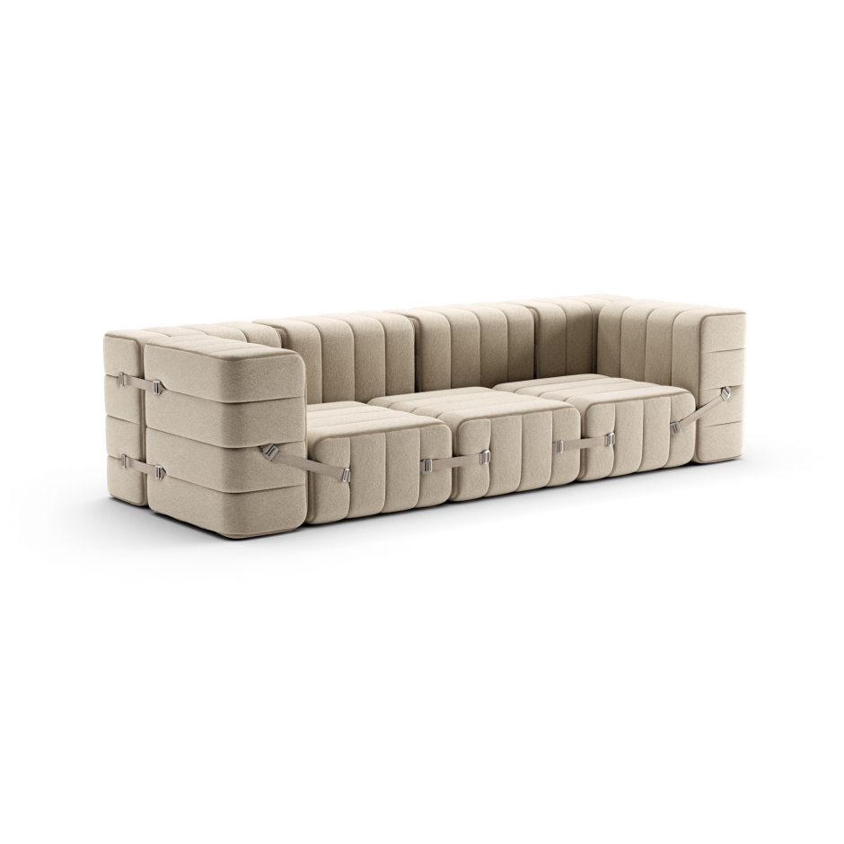 Modulares 3-Sitzer Sofa Curt im Stoff Jet in der Farbe Beige  Side – Set aus 9 Modulen