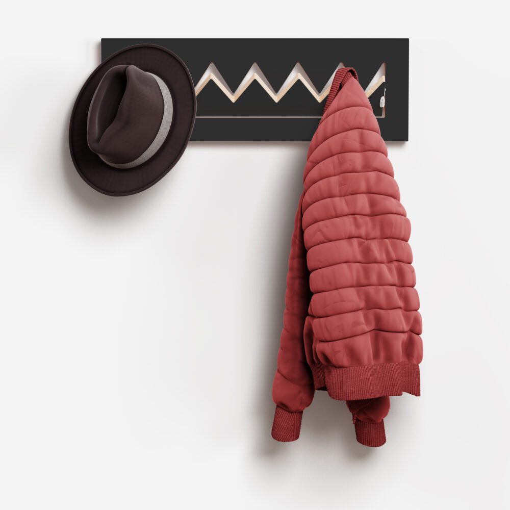 Wall coat rack Crownhäng, 60×20×1 black – detail 4