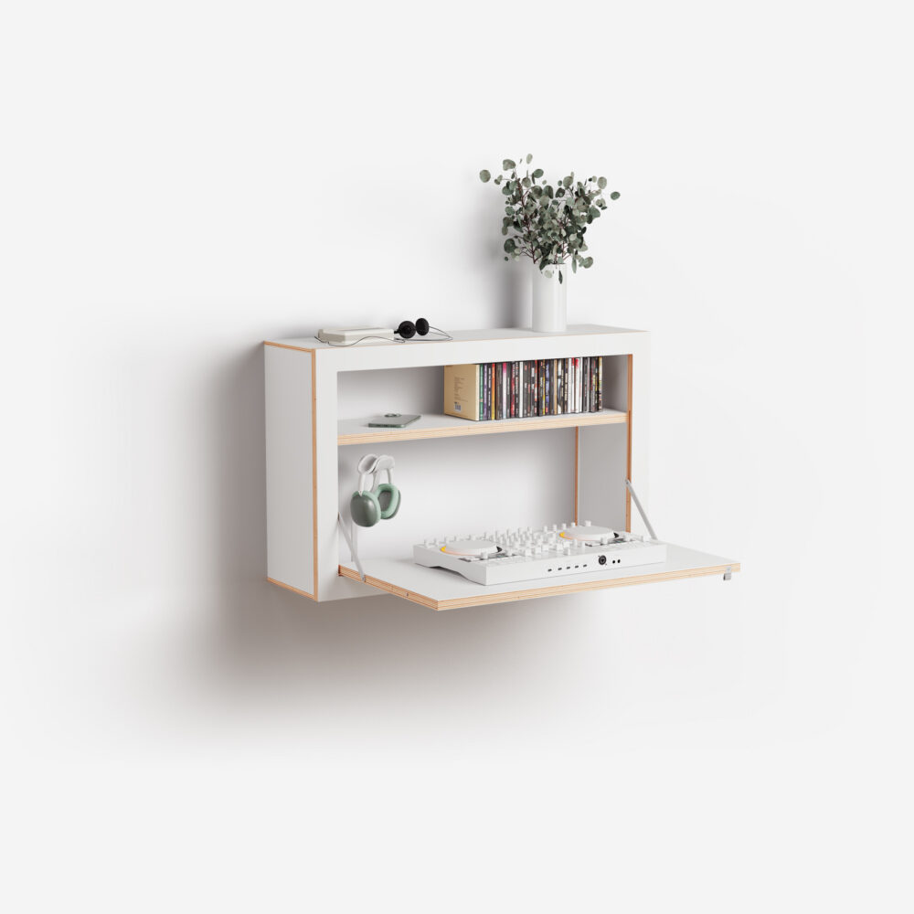 Bureau mural avec rangement, 80×50×20 blanc – décoré, vue de côté 3