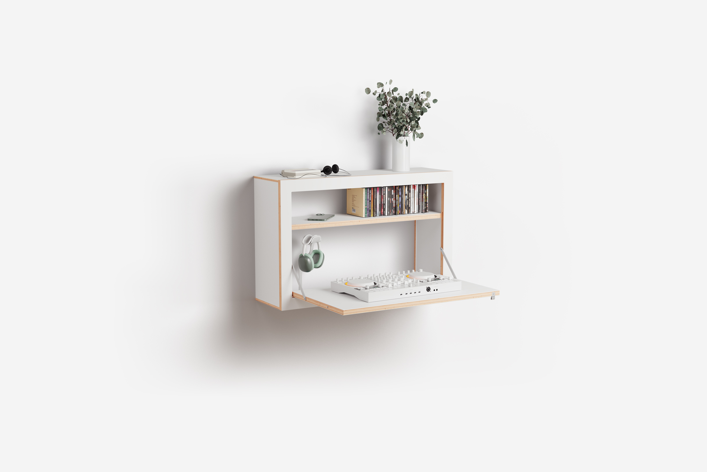 Bureau mural avec rangement, 80×50×20 blanc – décoré, vue de côté 3
