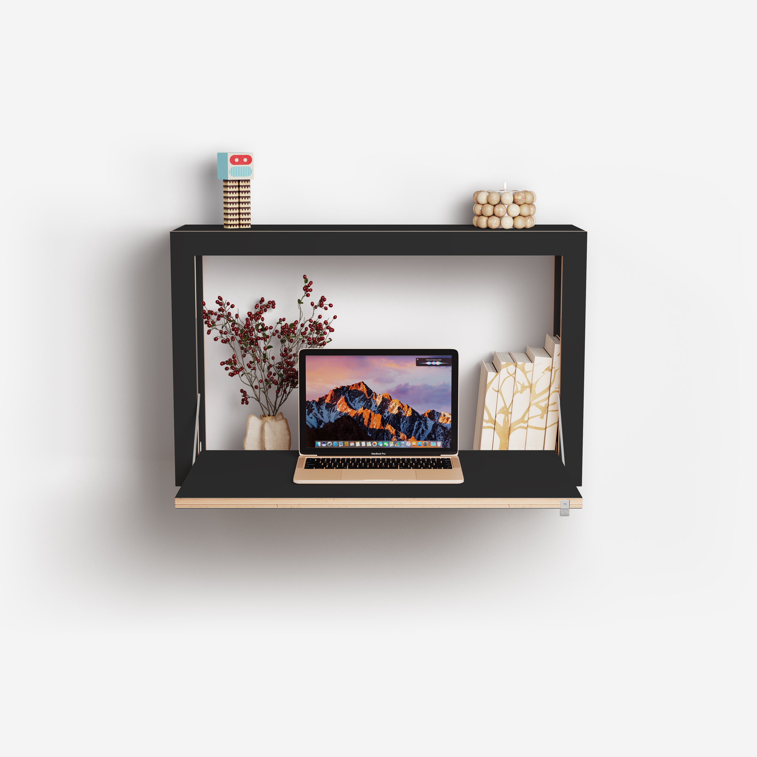 Bureau mural avec rangement, 80×50×20 blanc – décoré, vue de face