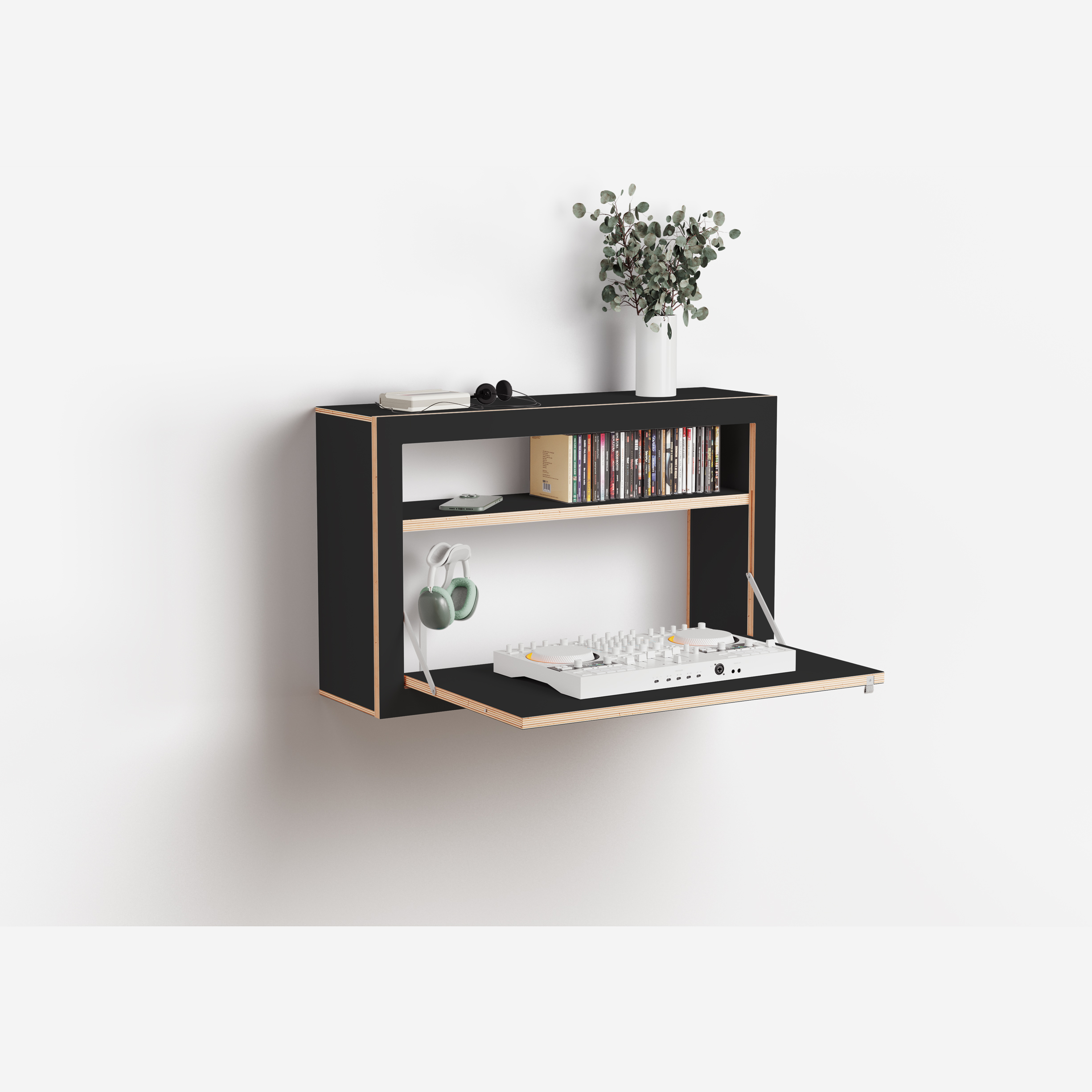 Bureau mural avec rangement, 80×50×20 blanc – décoré, vue de côté 2