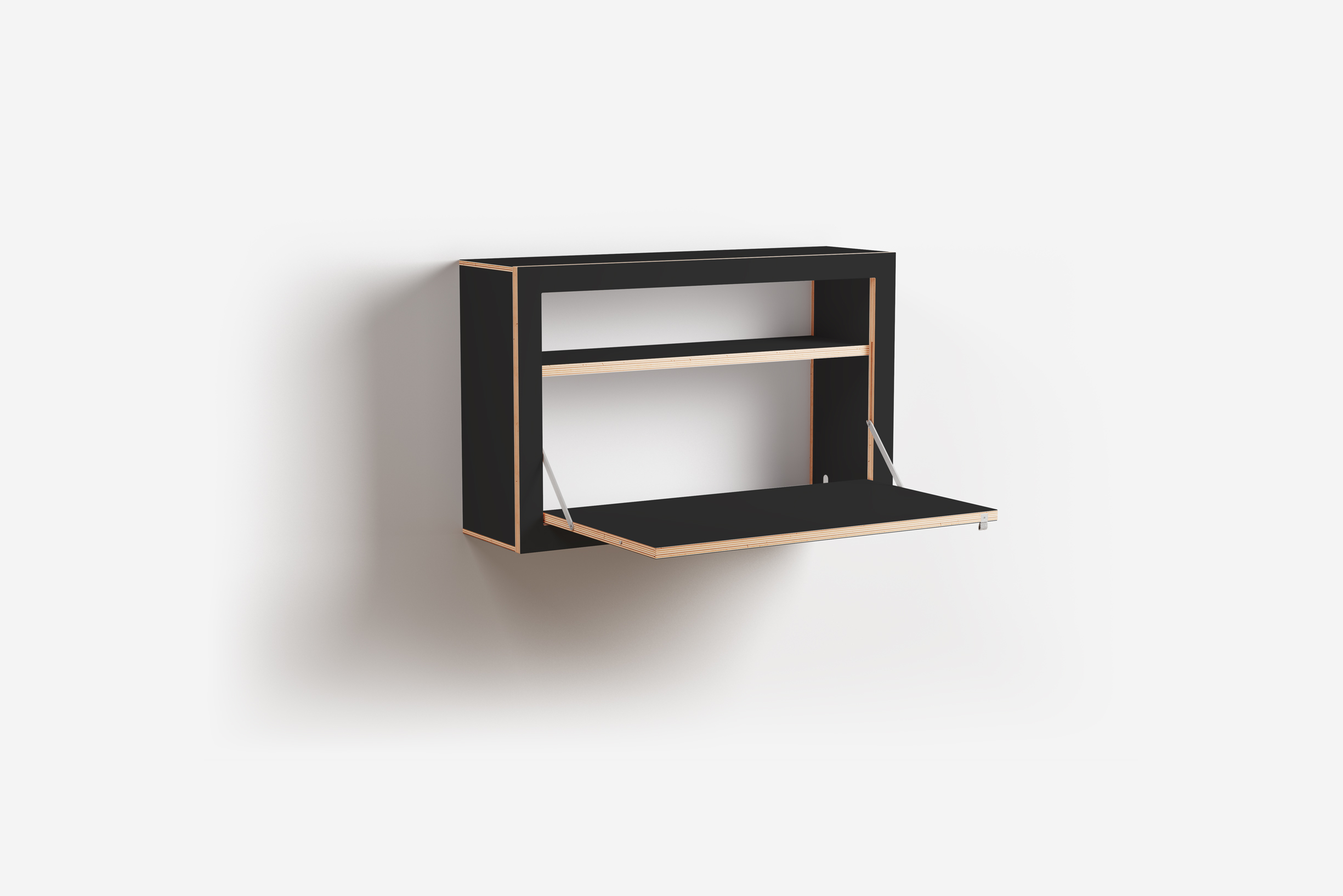 Bureau mural avec rangement, 80×50×20 blanc – plan de travail déplié, vue de côté 2 2